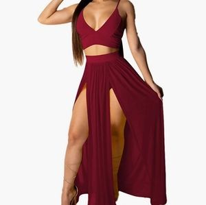 Crop Top High Slit Sheer Skirt Set